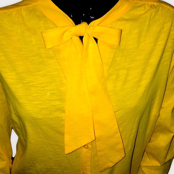 Boden Rachel Tie Neck Button-up Jersey Shirt Maize Yellow - Size US 16 - Picture 7 of 12